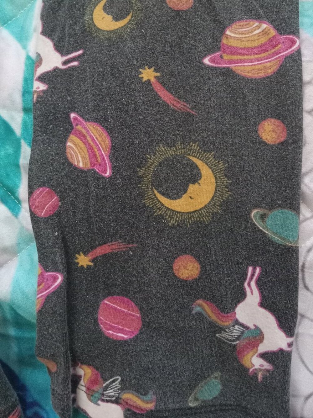 Wonder Nation Girl's XXL/2XL(18) Black Leggings with Unicorns /Pegasus & Planets